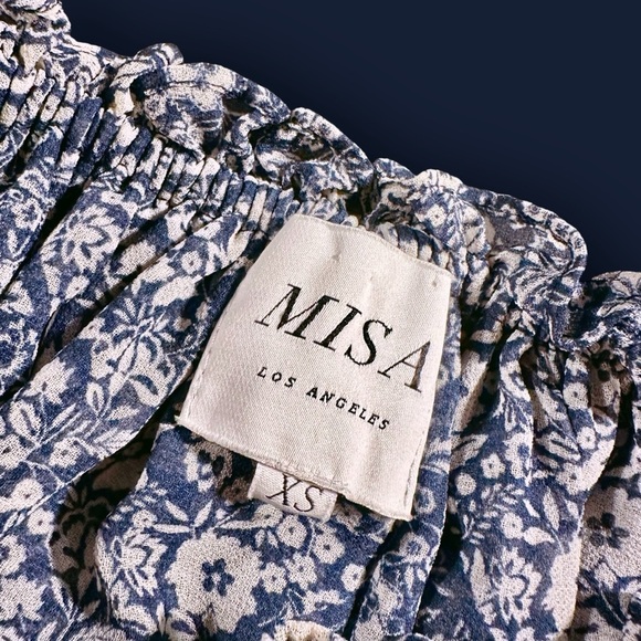 Misa Los Angeles Blue Floral Print ‘Livey’ Off The Shoulder Tie-Neck Top Size XS - Picture 6 of 16